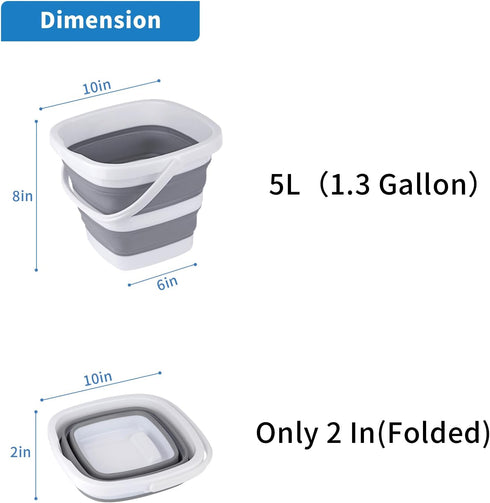 Collapsible Bucket, 5L 1.3 Gallon Small Cleaning Mop Bucket, Portable Plastic Foldable for Household, Camping