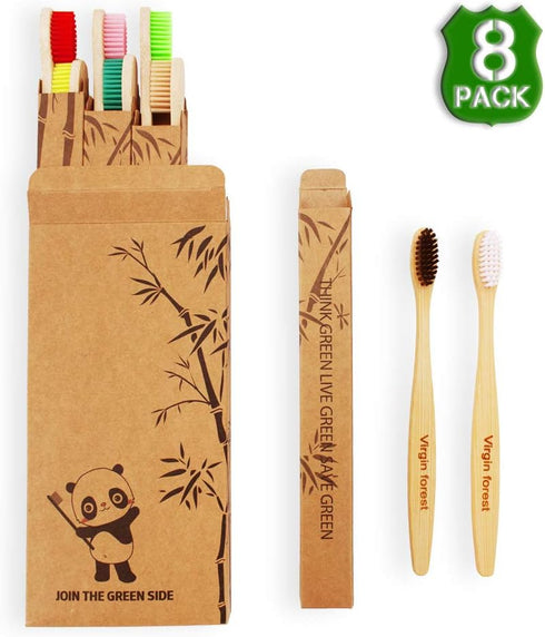 Virgin Forest Bamboo Toothbrush, Biodegradable Eco-Friendly Natural Wooden Toothbrushes, Vegan Organic Bamboo Charcoal,