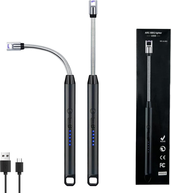 2 PCS Candle Lighter, Electric Arc Lighter with 360° Flexible Neck & LED Power Display, USB Rechargeable for BBQ,