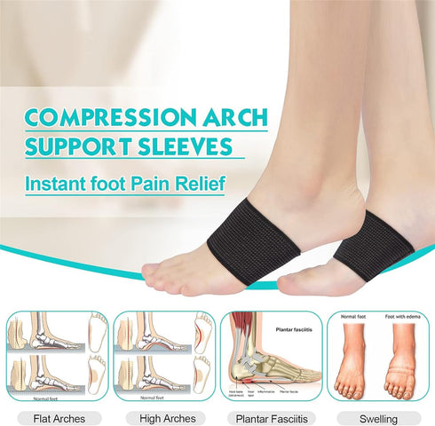Foot Arch Support, 2 Pair Compression Sleeves with Gel Pad, Plantar Fasciitis Braces for Flat Foot, High Arch Pain