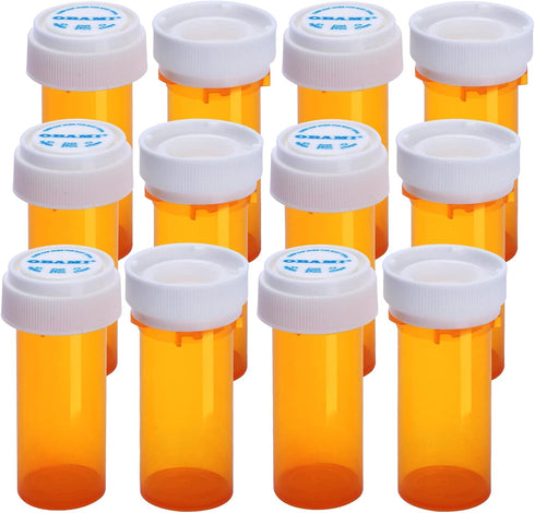 Plastic Empty Pill Bottles with Double Sided Use Caps - Child Resistant & Easy Open Medicine Container (8 Dram, 12pcs)