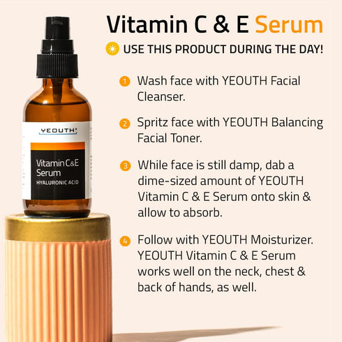 YEOUTH Vitamin C Face Serum 1oz with Hyaluronic Acid, Hydrating for Dull Spots
