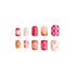 Short Square Press on Nails - Pink Fake Nails with French Tips, Rainbow Colorful Flower Heart Lattice Pattern, Summer