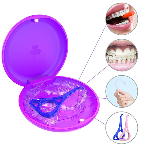 ARGOMAX 2 PCS Purple Thin and Light Aligner Case, Magnetic Closure Retainer Holder, Easy to Carry