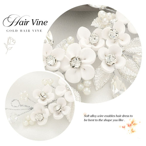 Unicra Flower Silver Bride Wedding Hair Vine Leaf Bridal Hair Piece Rhinestone Headband for Women and Girls