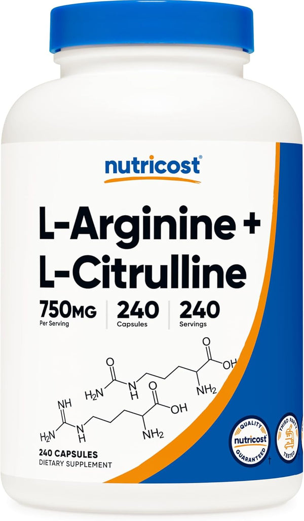 Nutricost L-Arginine L-Citrulline Complex 750mg, 240 Capsules - Non-GMO Supplement