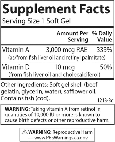 Carlson A & D, 10000 IU Vitamin A, 400 IU Vitamin D3, Vision Support, Skin Health, 300 Soft Gels