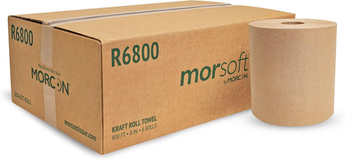 Morcon Paper R6800 Universal Hardwound Roll Towels, 100% Recycled Fibers, 8-Inch x 800ft, 6 Rolls/Carton