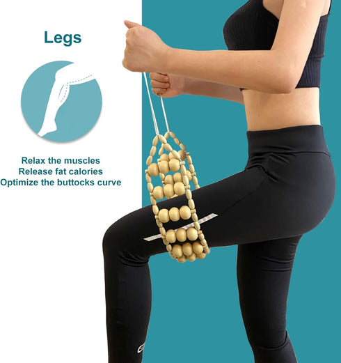 Wood Back Massager Roller Rope, Manual Massage Strap for Back, Neck, Shoulders, Legs, Waist Pain Relief, Wooden Therapy