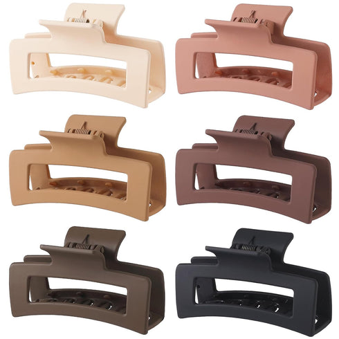 Sisiaipu 3.5 Inch Medium Hair Claw Clips, 6 Pack Square Rectangle Clips for Women Hair Accessories