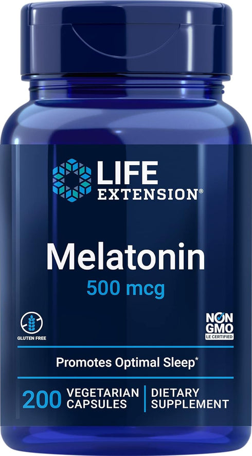 Life Extension Melatonin, 500 mcg – 200 Capsules, Low Dose, Non-GMO, Gluten-Free, Vegetarian for Sleep