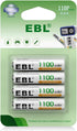 EBL AAA Rechargeable Batteries, 1100mAh, Pre-Charged, 4 Counts, NiMH with Retail Package