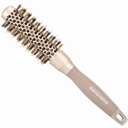 Round Brush with Boar Bristles - 1 inch Barrel, Nano Thermal Ceramic Ionic Tech for Straightening, Gold