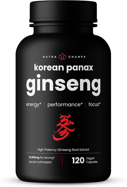 NutraChamps Korean Red Panax Ginseng Capsules - Extra Strength for Energy, Focus, Performance, Vitality, Immune Support