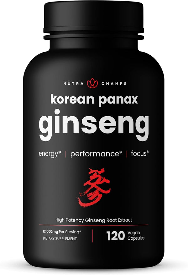 NutraChamps Korean Red Panax Ginseng Capsules - Extra Strength for Energy, Focus, Performance, Vitality, Immune Support
