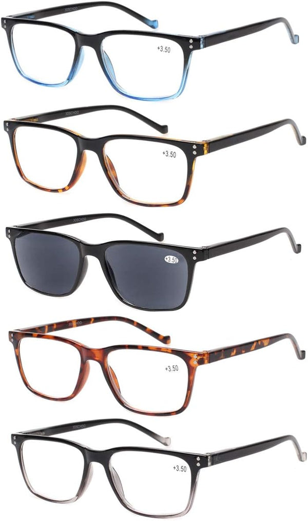 JOSCHOO 5 Pack Reading Glasses for Men Women, Spring Hinges Comfortable Glasses for Reading (5 Mix 1 Gray Lens, 2.0)