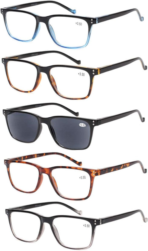 JOSCHOO 5 Pack Reading Glasses for Men Women, Spring Hinges Comfortable Glasses (5 Mix 1 Gray Lens, 2.75) Medium