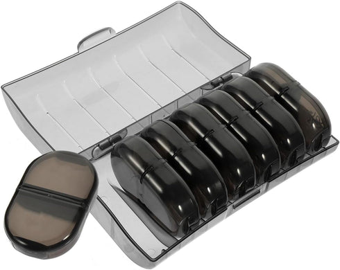 Hemobllo Weekly Portable Pill Organizer Medicine Case with Wear-Resistant Black Shell, Compact