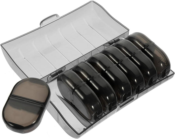 Hemobllo Weekly Portable Pill Organizer Medicine Case with Wear-Resistant Black Shell, Compact
