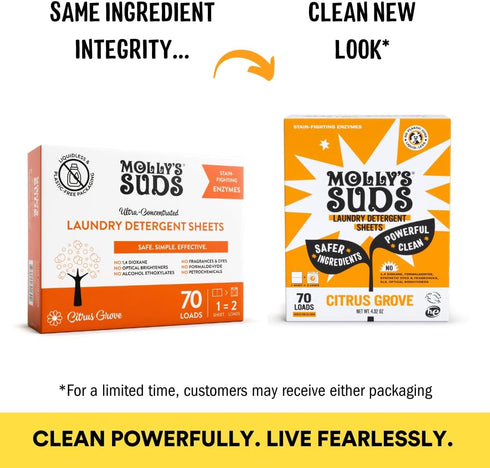 Packaging 120 Mollys Suds Laundry Detergent Sheets | Gentle on Sensitive Skin, Powerful Bio-Based Enzymes