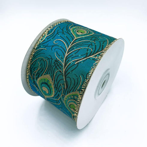 WR 63-5083 Wired Edge Ribbon, Peacock Green/Gold, 2-1/2" x 10 Yard for Gift Wrapping, Crafting, Home Décor