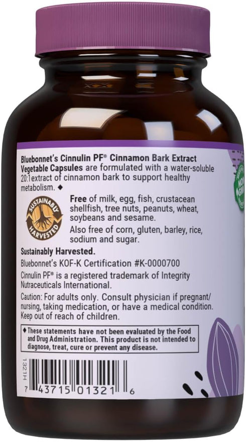BlueBonnet Cinnulinpf Cinnamon Bark Extract Supplement, 60 Count, White