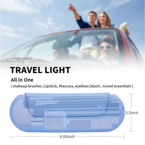 Silicone Makeup Brush Holder Travel Cosmetic Bag, Soft Portable Holder with Anti-Fall Out Magnetic Closure, Blue