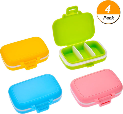 JOVITEC 4 Pack Small Pill Cases - Plastic Waterproof Pill Organizer Box with 3 Removable Compartments
