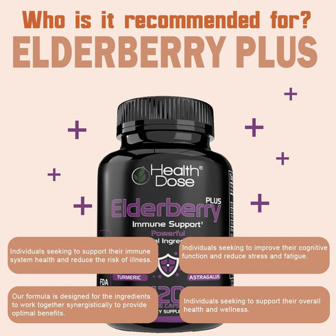 Elderberry Plus Capsules – Immune Support Supplement with Vitamins C, D3, Zinc, Selenium, 120 Veggie Capsules