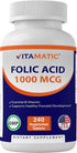 Vitamatic Folic Acid 1000 mcg (1 mg) - Vegetarian Tablets - 240 Count (Pack of 2)
