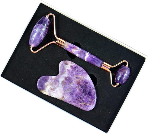 MESKEL Set 1 Amethyst Rough Stone Face Care Massage Tool Amethyst Roller Gua Sha Massage Natural Crystal Jade Massager