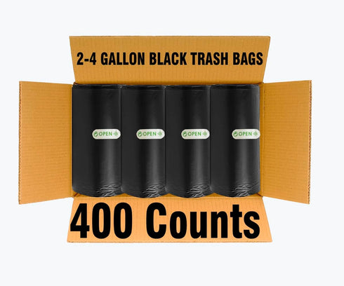 2-4 Gallon Trash Bags, 400 Count Black Garbage Bags, Small Trash Can Liners for Bathroom, Office, Industrial, and