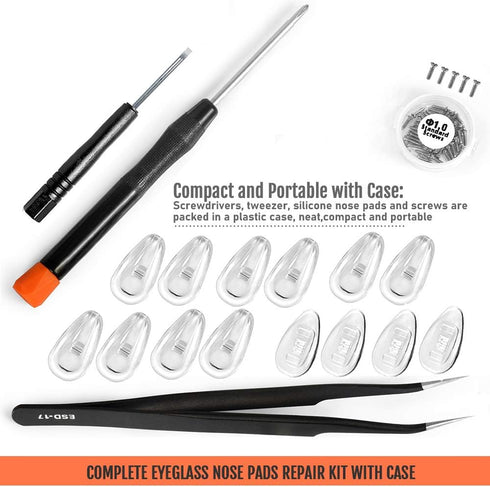 Eyeglasses Nose Pads, TEKPREM Screw in Replacement Kit with 5 Pairs Silicone Nose Pads, Tools