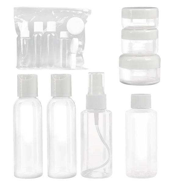 Soft 'N Style Set of 7 Empty Travel Size Bottles, Refillable Cosmetic Container Toiletry Bottles