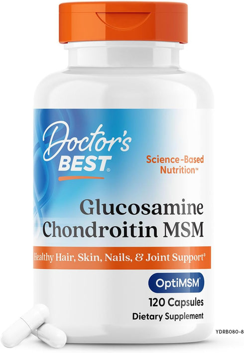 Doctor's Best Glucosamine Chondroitin MSM with OptiMSM, 120 Count, Supports Healthy Joint Structure, Non-GMO
