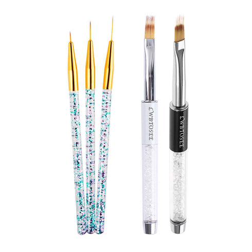 LWBTOSEE 5PCS Nail Ombre Brush Set, Nail Art Painting Pen Brush for UV Gel Polish Gradient Color