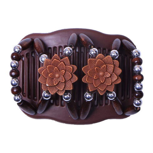 LOVEF Thick Hair Clip - Magic Wood Beads Double Hair Comb Clip, 4pcs for Popular Hairstyles