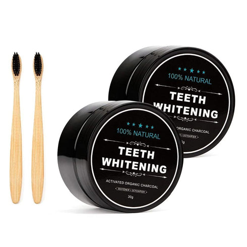 WUBLSYAN 2-Pack Teeth Whitening Charcoal Powder + Bamboo Brush Oral Care Sets, Natural