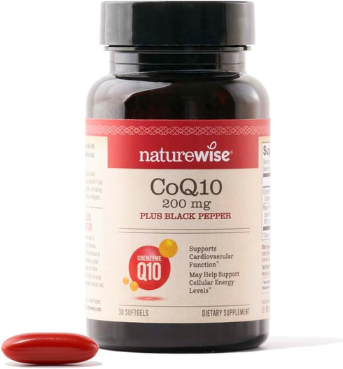 NatureWise CoQ10 200mg Softgels, High Absorption CoQ10 with BioPerine for Heart Health + Cellular Energy