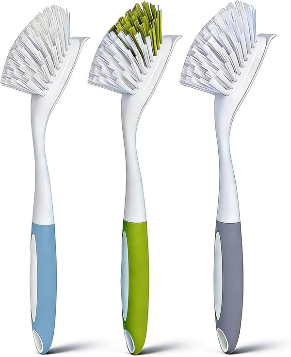 PPLJQS Dish Brush Scrub Brush with Handle - 3 Pack Stiff Bristles Dish