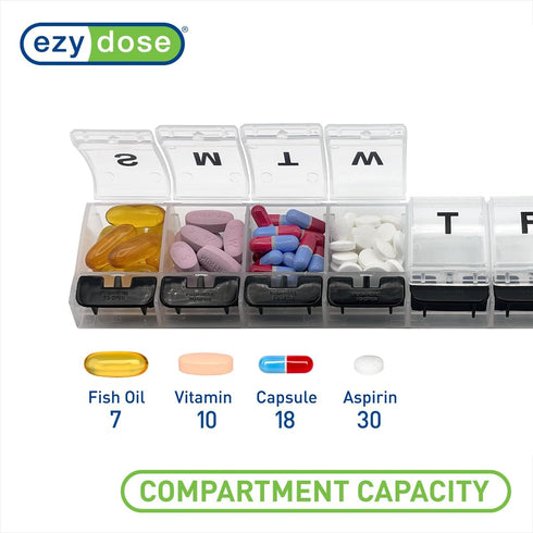 EZY DOSE Weekly (7-Day) AM/PM Pill Organizer, Vitamin Case, Large Compartments, Clear/Black, BPA Free