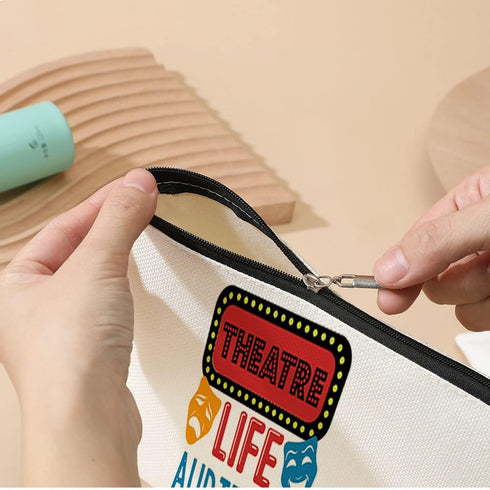 Theatre Life Cosmetic Bag Pouch for Musical Theatre Drama Lover Gifts, Comedy Tragedy Mask Bag for Women