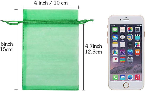 HRX Package 100pcs Organza Drawstring Bags, Green, 4 x 6 inch Candy Mesh Gift Pouches
