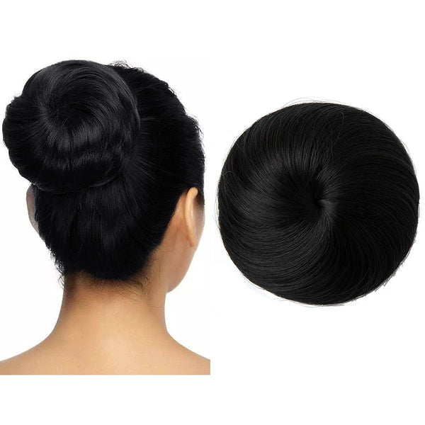SARLA Black Hair Bun Extension, Synthetic Drawstring Fake Ballet Bun for Women, Updo Donut Chignon