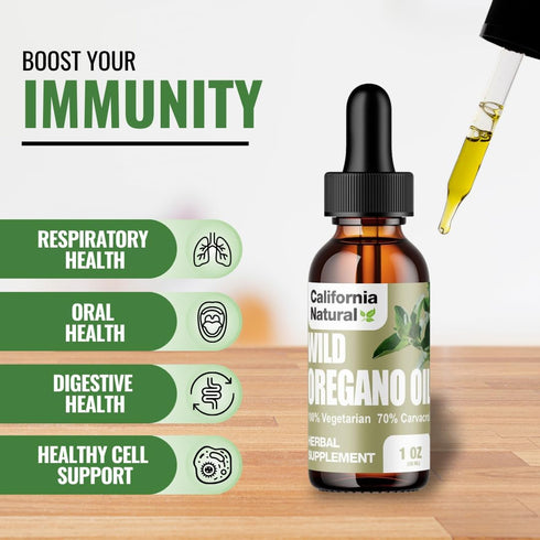 Wild Oregano Oil 1oz Bottle - California Natural - 100% Vegetarian Immune System & Digestive Support