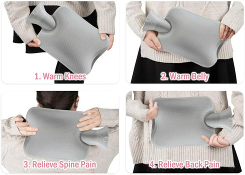 Kellegour 2pcs 2 Rubber Hot Water Bottle with Knitted Cover, Warm Water Heat Bottles for Menstrual Cramps, Pain Relief