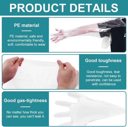 50 PCS Disposable Veterinary Gloves, 38.98x12.2inch Extra Long Shoulder Length Gloves for Veterinarians and Cleaning
