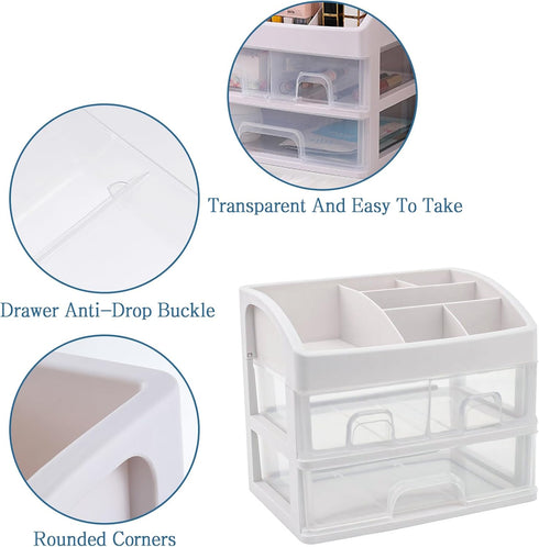 Toguma Cosmetic Storage Box, 3 Drawers and 1 Tray Makeup Organizer for Bathroom Dressing Table (White)