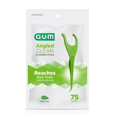 GUM Angled Floss Picks, Extra Strong Dental Flossers for Adults, Fresh Mint Flavor, 75ct