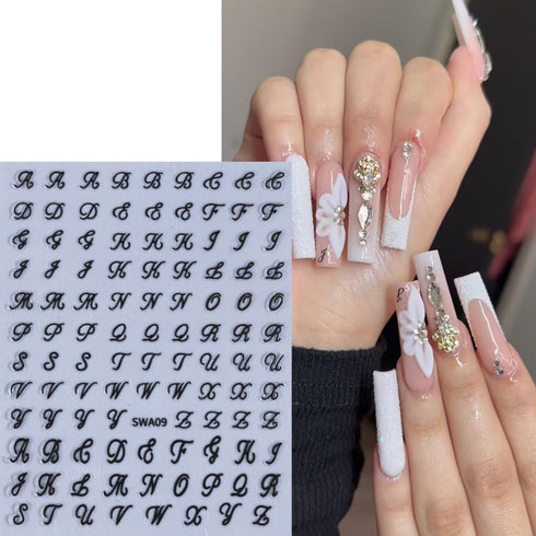 Retro Letters Nail Stickers, 8 Sheets Old English Letter Nail Design Decals for Women DIY Manicure